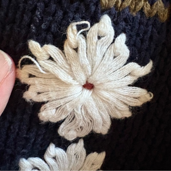 Vintage Henry Grethel Hand Knit Cable Intarsia Floral Cotton V neck Cardigan M - Picture 11 of 16